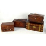 A Victorian mahogany brass bound writing slope, a rosewood line inlaid trinket box and two