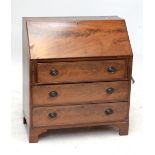A mahogany bureau with fall-front enclosing fitted interior above three long drawers, 104 x 91.5cm.