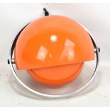 A retro orange and chromed light fitting with two graduated semicircular globes, diameter 28cm.