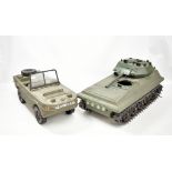 CHERILEA TOYS; a model army Jeep with decals and an unbranded tank with 'Action Man Transport