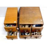 An early 20th century oak index card filing cabinet of four drawers, width 38.