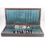 A scratch-built pine and plywood canteen of Viners silver-plated flatware comprising fish knives