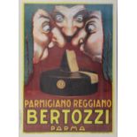 A reproduction 1925 poster after Mauzan for 'Bertozzi Parmigiano-Reggiano' cheese featuring three