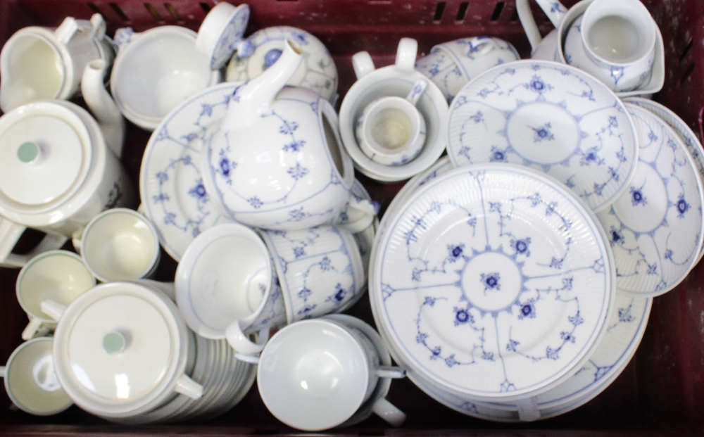 A quantity of Royal Copenhagen 'Blue Fluted Plain' to include dinner plates, side plates, cups,