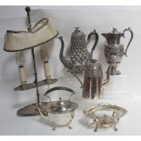 A mixed lot of EPNS to include assorted coffee pots, teapots and adjustable lamp,