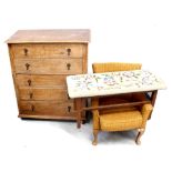 An early/mid-20th century oak chest of five drawers and a mid-20th century stained beech stool with