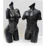 Unattributed; a bronze cast male and female torso, height of each approx 49cm (2).