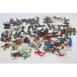 A collection of c1950s and later playworn Britains and other painted lead and cast plastic figures