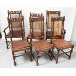A set of six early/mid-20th century Carolean style cane-back dining chairs with barleytwist