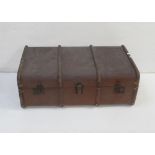 A late 19th/early 20th century travel trunk with bamboo laths and small label.