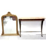 A Regency-style marble-top pier table on metal base and an arched-top pier mirror, height 109cm (2).