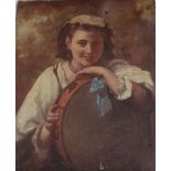 19TH CENTURY CONTINENTAL SCHOOL; oil portrait of a young female dancer with tambourine, 76 x 63.