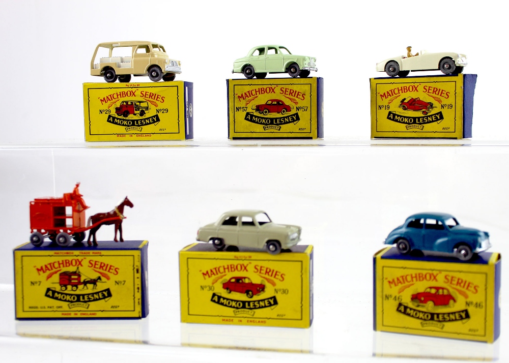 A collection of Matchbox Series vehicles, numbers 7, 19, 29, 30, 46 and 57,