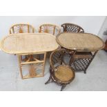 A bamboo and cane work conservatory table set comprising table and two chairs (3).