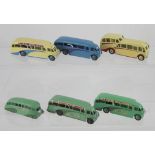 A collection of 1950s vintage Dinky Toys coaches comprising one Observation Coach,