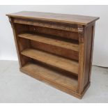 An early/mid-20th century oak floor-standing bookcase with stylised lion mask corbels and on plinth