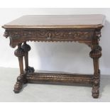 A good late 19th century oak centre table with scrolling acanthus carved frieze with single drawer