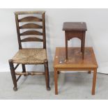 A 19th century ladder-back chair with rush seat (af),