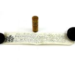 An 1859 vellum document for the purchase of freedoms awarded to Thomas Menday and Thomas Shut,