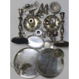 A quantity of plated ware to include a circular tray inscribed 'The Popular Café Express',
