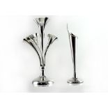 An Edward VII hallmarked silver four section bud vase in the form of one central trumpet vase and