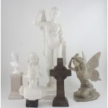 Five contemporary decorative figures to include a large semi-clad female figure in Classical robes