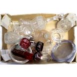A quantity of assorted glassware to include a claret jug with plated collar, top and handle,