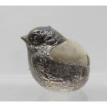 A George V hallmarked silver pincushion in the form of a bird, length 8cm, Sampson Mordan & Co,