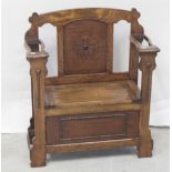 An early 20th century oak Arts & Crafts style hall bench and stick stand,