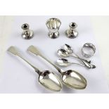 A small group of hallmarked silver items to include a pair of George III table spoons,