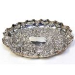 A Victorian hallmarked silver oval bowl with scalloped shell rim decoration, Fenton Bros,