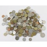 A quantity of mixed world coinage.