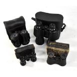 Three pairs of binoculars and a smaller pair of Carl Zeiss Jena 'Galan' binoculars/opera glasses,