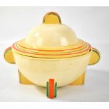 CLARICE CLIFF; an Art Deco Bonjour shaped tureen and cover with painted linear decoration, height