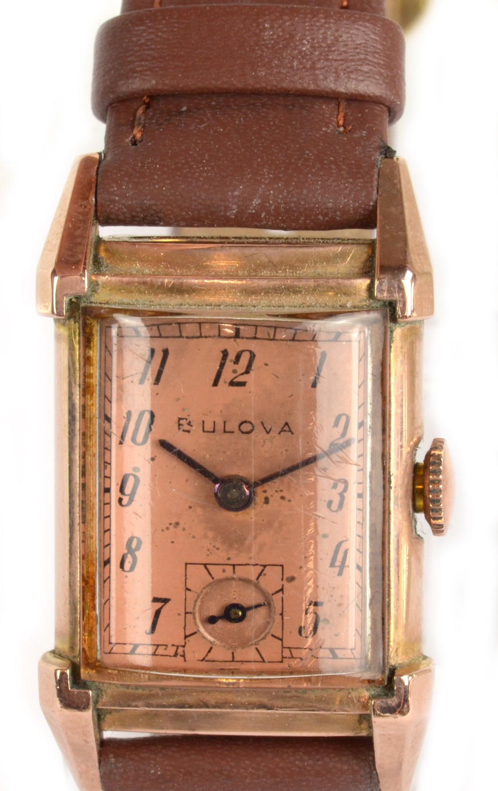 BULOVA; a 1947 14ct gold filled 'Director' wristwatch with twenty-one jewel American movement, width