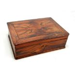 A rosewood rectangular document box, the interior with later crocodile-pattern pressed leather base,