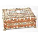 A circa 1900 Anglo-Indian ivory mounted sandalwood rectangular box for restoration, the lid