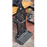 A Victorian black cast iron Gothic-style stick stand, foundry mark 'Falkirk L257A. No30', height