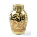 GORDON FORSYTH (1879-1952); a white earthenware Athena vase, copper lustre interlace pattern and