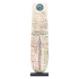 PETER HAYES (born 1946); White Totem (2019), raku with fractured surface and copper patina disc