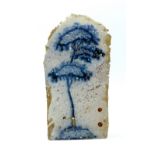 PAUL SCOTT (born 1953); a stoneware plaque decorated with a tree, cobalt and gold on off white