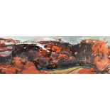 MARGOT MAECKELBERGHE (1932-2014); mixed media 'Penwith Red', signed, inscribed verso, 10.5 x 33cm,