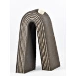 GILLIAN MONTEGRANDE (born 1960); 'Pin Stripe', a black vulcan stoneware vessel inlaid with white