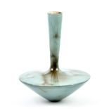 ANTONIA SALMON (born 1959); a tall necked stoneware vase, sage green surface, burnished and smoke