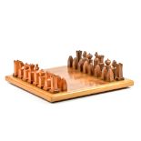 A contemporary yew wood and black walnut chess set complete with board and original fitted box,