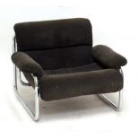 A mid-century tubular chrome framed lounge chair, upholstered in a striped material, width 91cm.