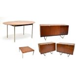 JOHN & SYLVIA REID FOR STAG; a teak 1950s three piece lounge suite comprising sideboard with two