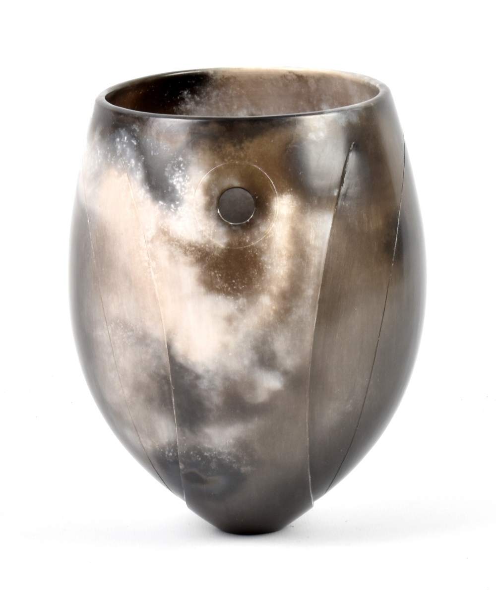 ANTONIA SALMON (born 1959); a pierced stoneware vessel, burnished and smoke fired, incised AS