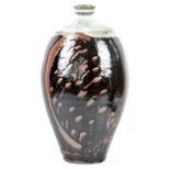 MARK GRIFFITHS (born 1956); a large stoneware bottle, tenmoku and kaki glaze with nuka top,