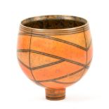 DUNCAN ROSS (born 1943); a cup bowl, burnished terra sigillata slip, inlaid linear decoration,